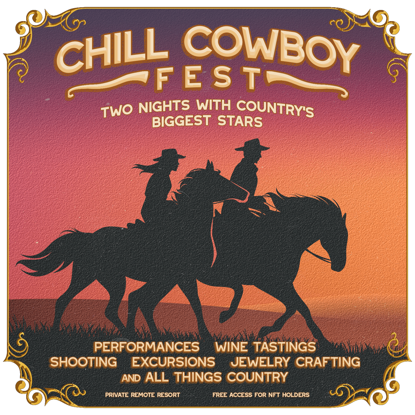 affiche numérique de l'événement Chill Cowboy Fest NFT créé par Bryan Kelley et Brittney Kelley