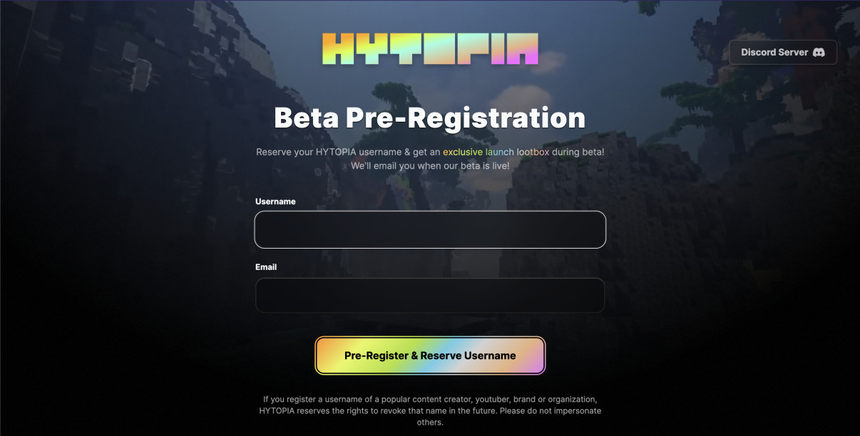 Hytopia beta pre-registration banner