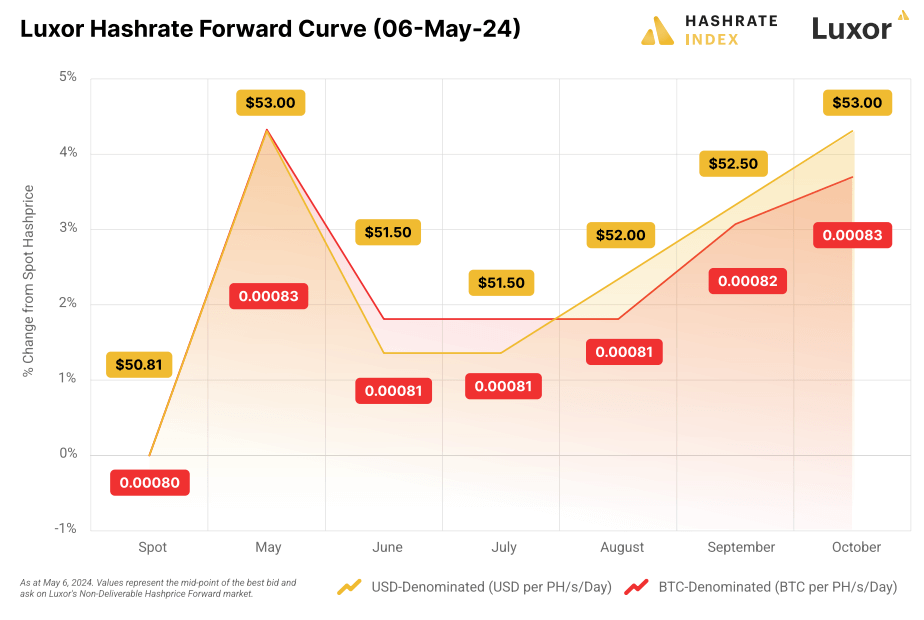 Courbe avant du hashrate de Louxor (06-mai-24) : (Source : Louxor)