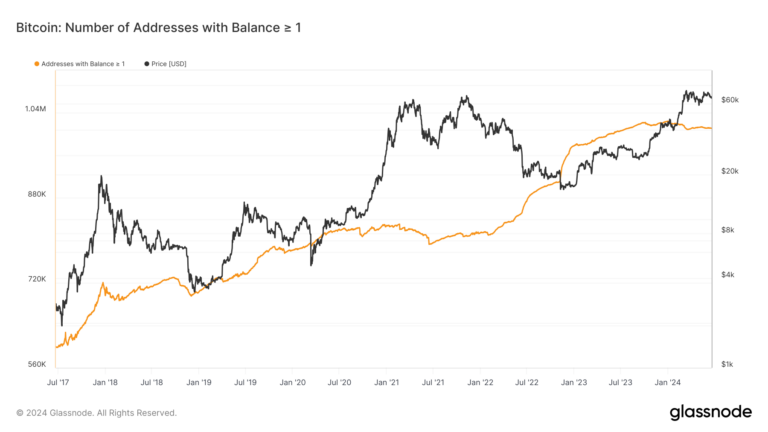 Les adresses Bitcoin détenant plus de 1 BTC chutent à un peu plus de 1 million