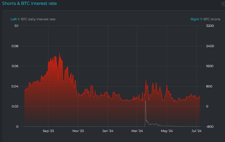 Shorts et taux d'intérêt du BTC : (Source : Datamish)